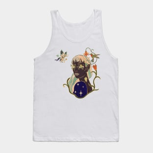 Flower Girl with Butterfly and Hummingbird Tank Top